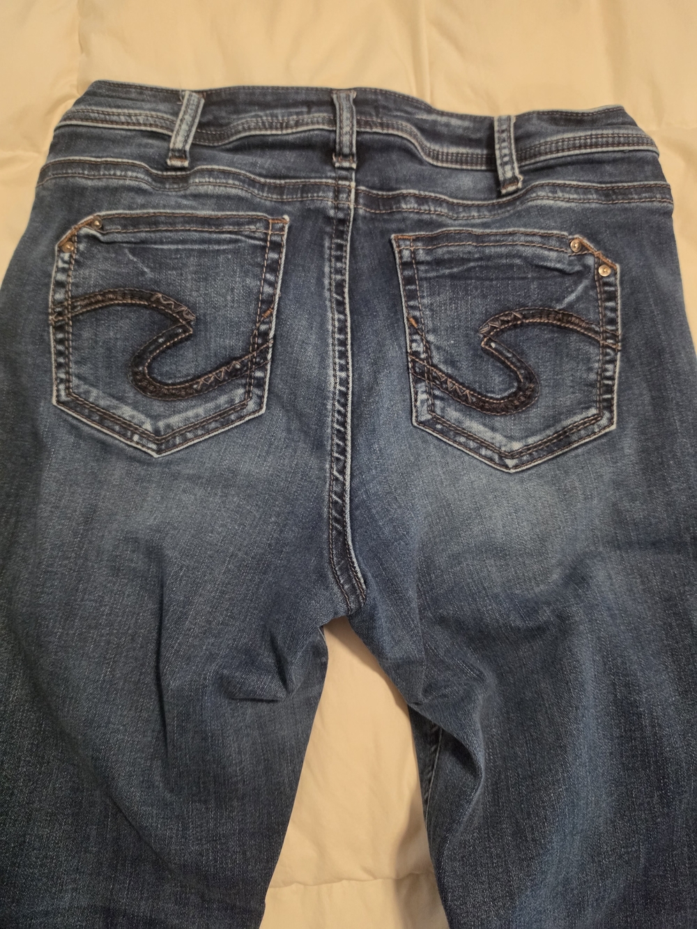 Silver Jeans Women's Straight Leg Denim in Blue with Embroidered Back Pockets